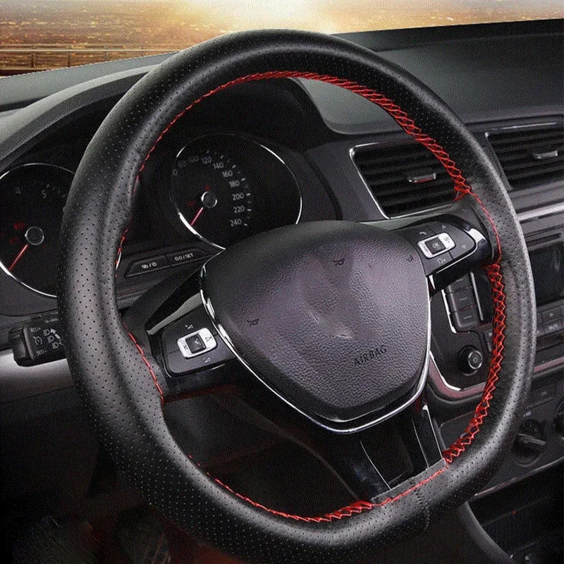 Car Steering Wheel Cover Needles And Braid Thread Artificial Leather Car Covers Suite 2 Color DIY Texture Soft Auto Accessories
