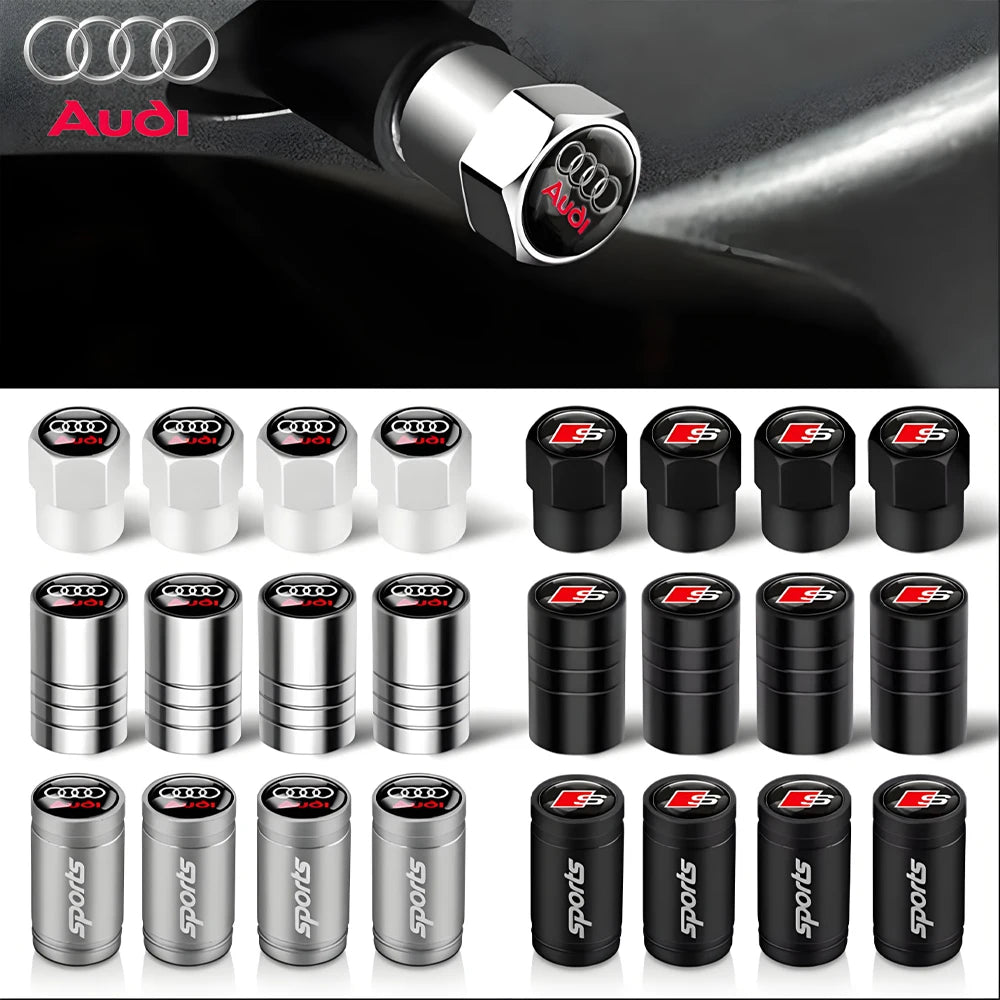 4Pcs Metal Car Styling For Audi Sline Quattro Q5 Q3 TT RS A6 Q7 A7 A1 A5 A4 S3 A8 A3 RS Wheel Tire Valve Caps Cover Accessories