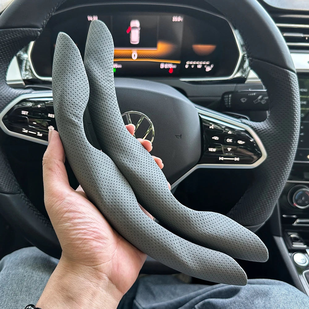 Universal D-shaped Round Car Steering Wheel Cover Ventilation hole Leather Absorb sweat Anti-slip Decoration Accessories 15inch
