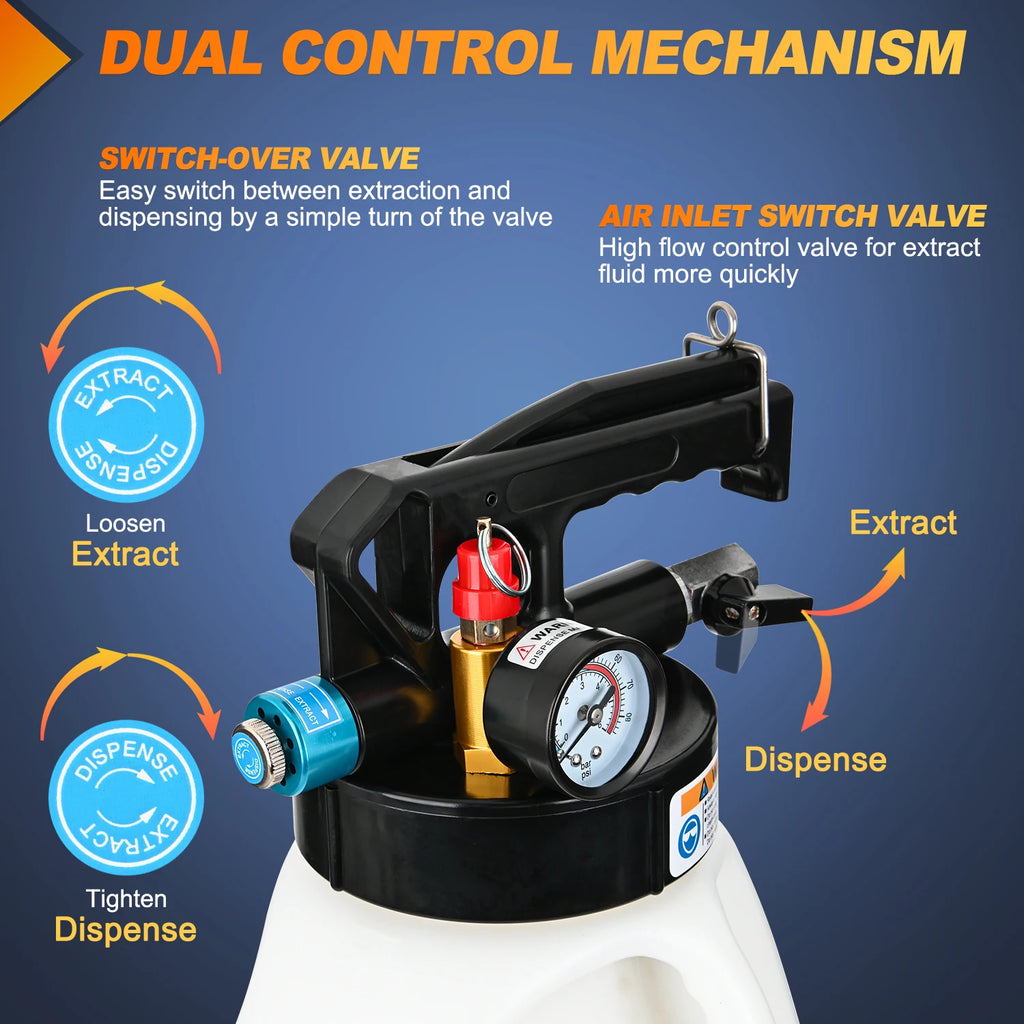 Transmission Fluid Pump Kit 6L Automotive Pneumatic Oil Fluid Extractor ATF Refill Dispenser Transfer Pump with 15 ATF Filler Adapters 1.6 Gal 2 Ways Vacuum Fluid Evacuator Oil Change Tool Set