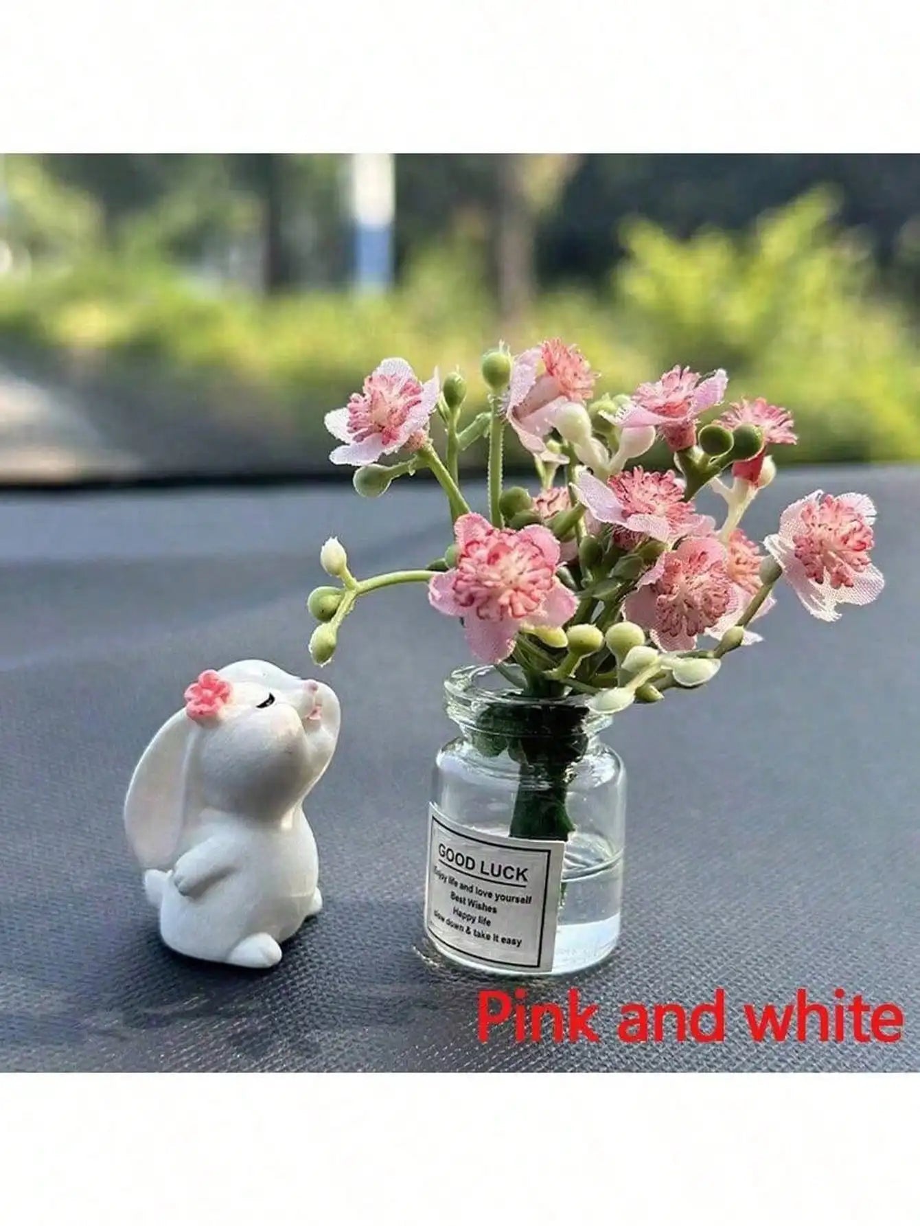 2pcs Cute Rabbit Ornament Flower Vase Decor For Car Interior