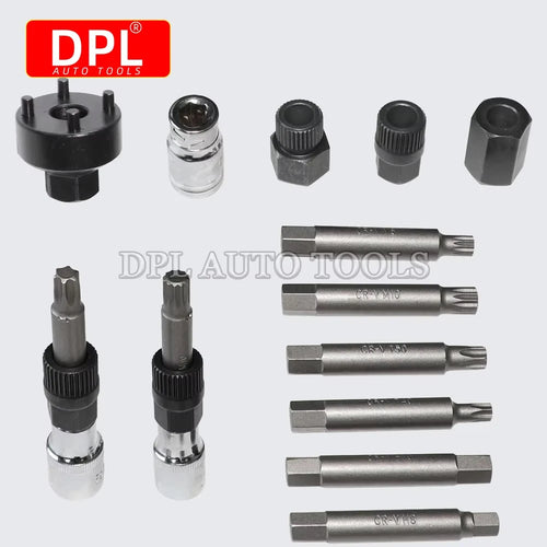 13 Ppcs Alternator Tools Auto Tool Set Car Belt Removal Wench Tool Freewheel Pulley Removal Tools for BMW Ford Benz VAG