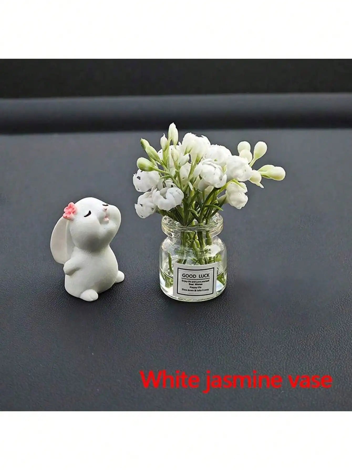 2pcs Cute Rabbit Ornament Flower Vase Decor For Car Interior