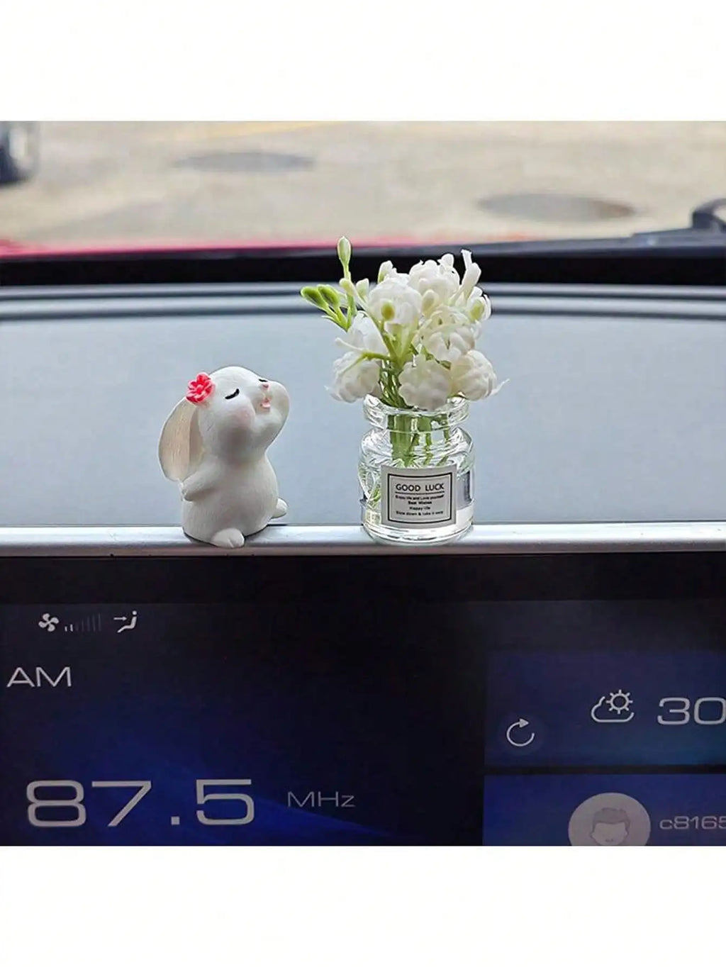 2pcs Cute Rabbit Ornament Flower Vase Decor For Car Interior