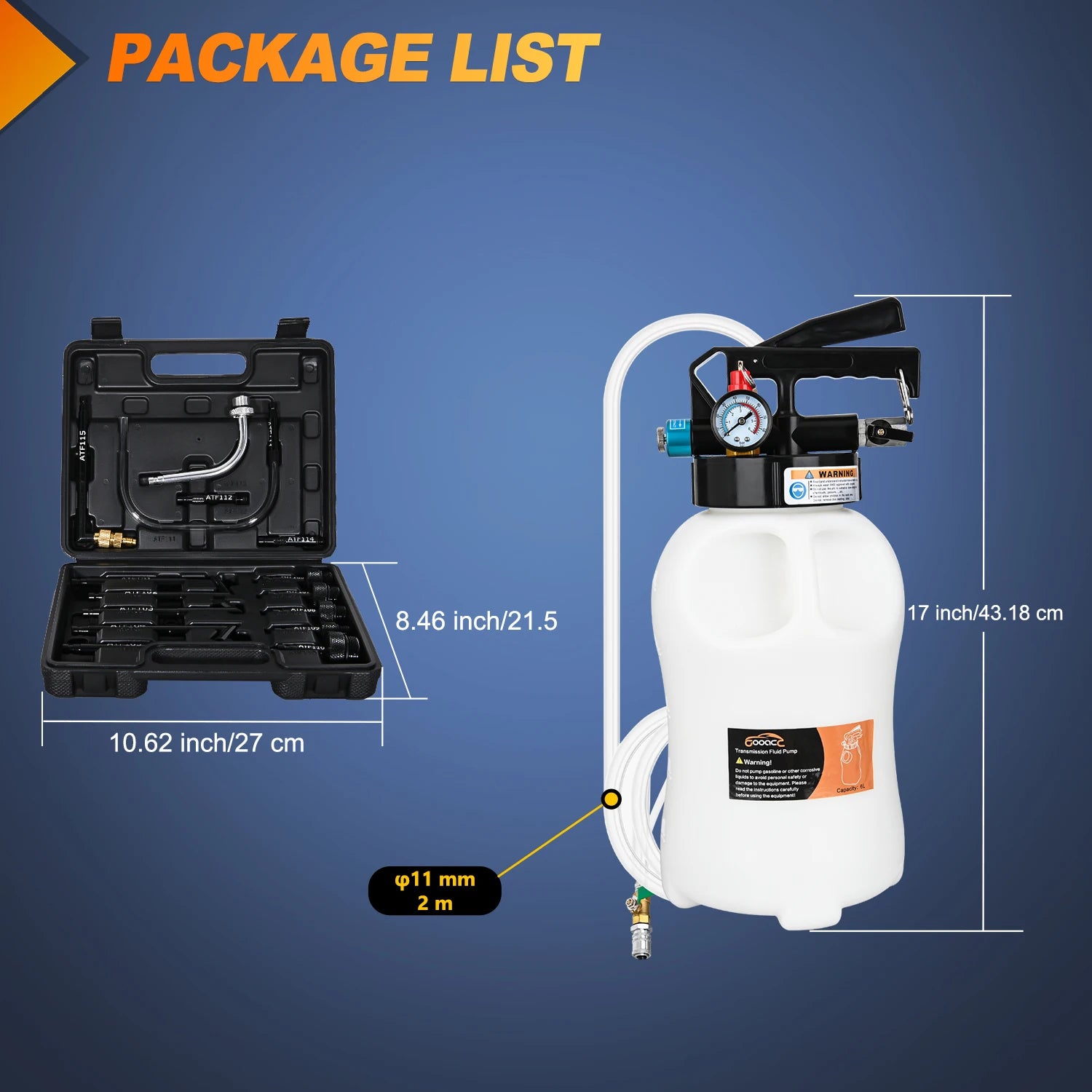 Transmission Fluid Pump Kit 6L Automotive Pneumatic Oil Fluid Extractor ATF Refill Dispenser Transfer Pump with 15 ATF Filler Adapters 1.6 Gal 2 Ways Vacuum Fluid Evacuator Oil Change Tool Set