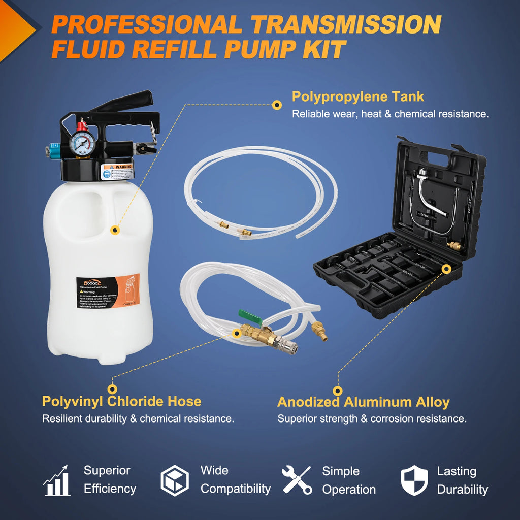Transmission Fluid Pump Kit 6L Automotive Pneumatic Oil Fluid Extractor ATF Refill Dispenser Transfer Pump with 15 ATF Filler Adapters 1.6 Gal 2 Ways Vacuum Fluid Evacuator Oil Change Tool Set