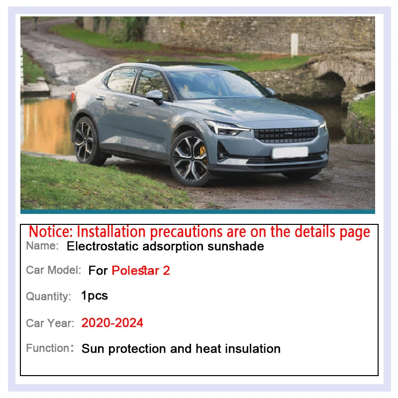 Car Roof Sunshade For Polestar 2 Sunroof 2020 2021 2022 2023 2024 Electrostatic Adsorption Blind Shading Auto Outdoor Accessory