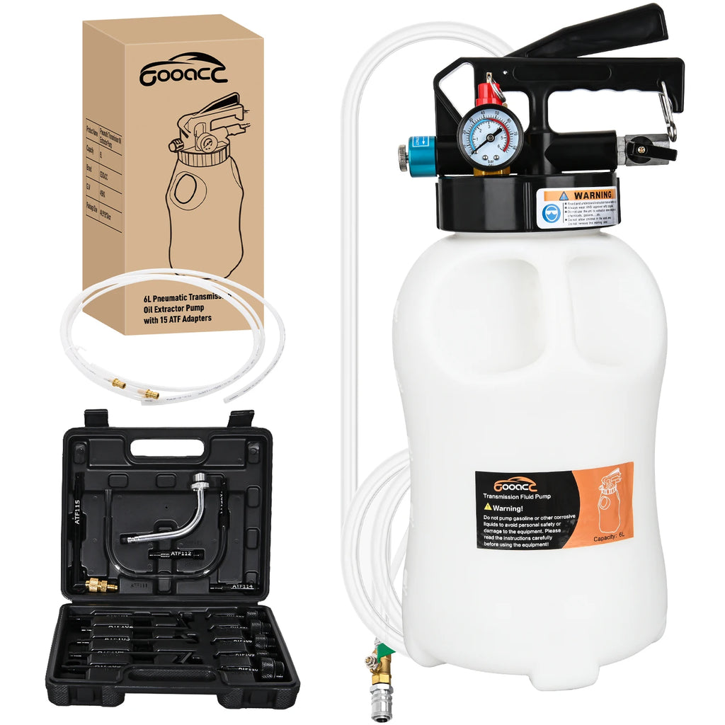 Transmission Fluid Pump Kit 6L Automotive Pneumatic Oil Fluid Extractor ATF Refill Dispenser Transfer Pump with 15 ATF Filler Adapters 1.6 Gal 2 Ways Vacuum Fluid Evacuator Oil Change Tool Set