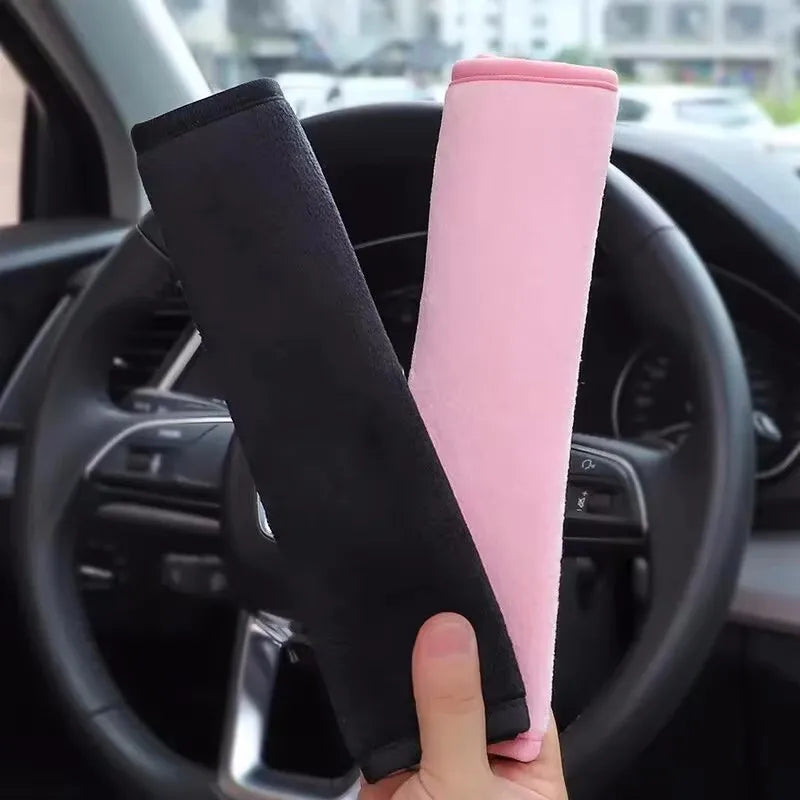 Black Pink Plush Car Seat Belt Shoulder Soft Ice Silk Universal Plush Seat Belt Protector All-Season Car Accessories