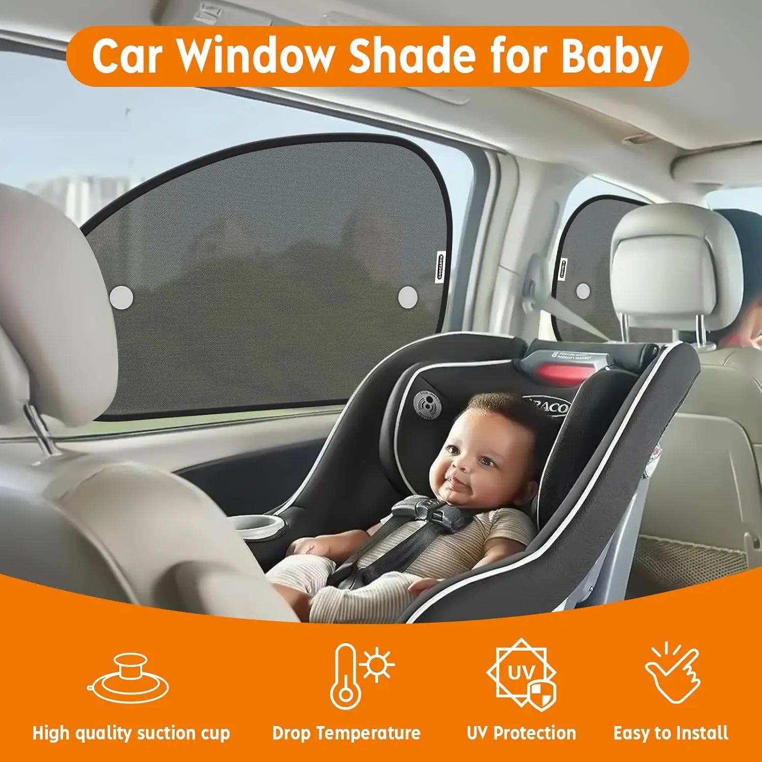 25"x15" Car Window Shades (2 Pack) - Blocks 99.98% UV, Easy Install with Suction Cups