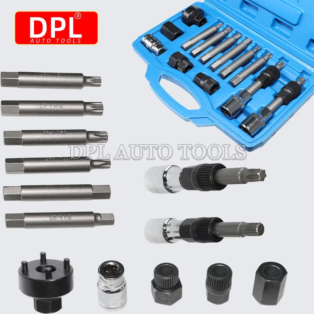 13 Ppcs Alternator Tools Auto Tool Set Car Belt Removal Wench Tool Freewheel Pulley Removal Tools for BMW Ford Benz VAG