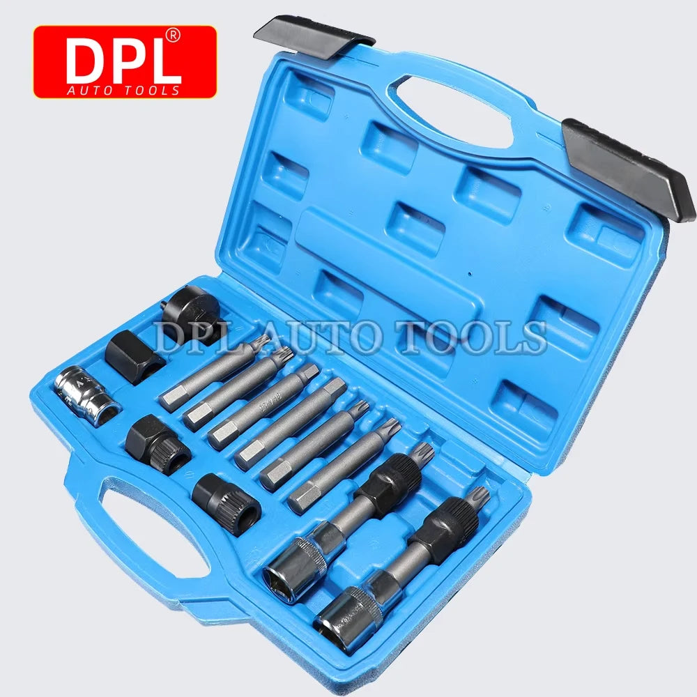 13 Ppcs Alternator Tools Auto Tool Set Car Belt Removal Wench Tool Freewheel Pulley Removal Tools for BMW Ford Benz VAG