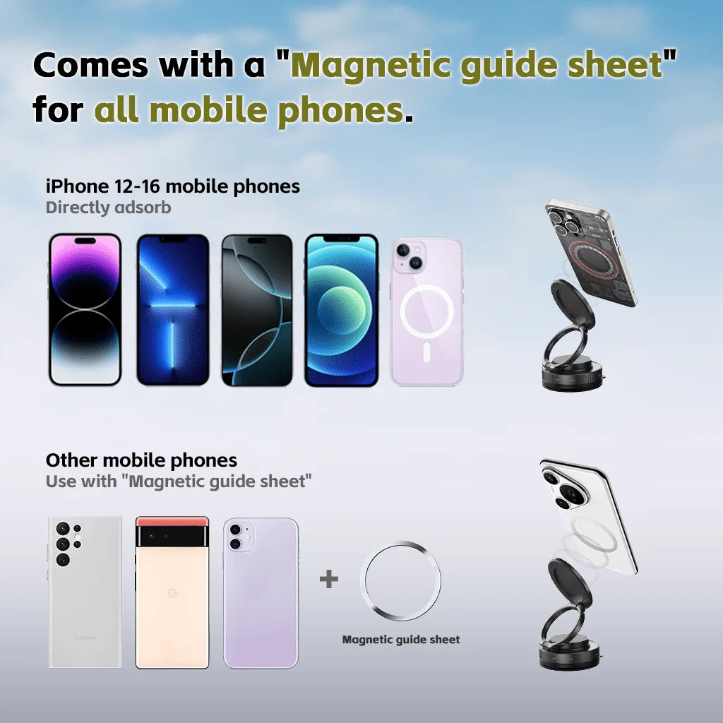 Shockproof 2nd-Generation Foldable Telescopic Magnetic Phone Stand Holder Upgraded Strong Magnetic Support Multi-Angle Adjustable Viewing Portable Space-Saving Travel Design Stable Anti-Slip Base For Car Dashboard Office Desk