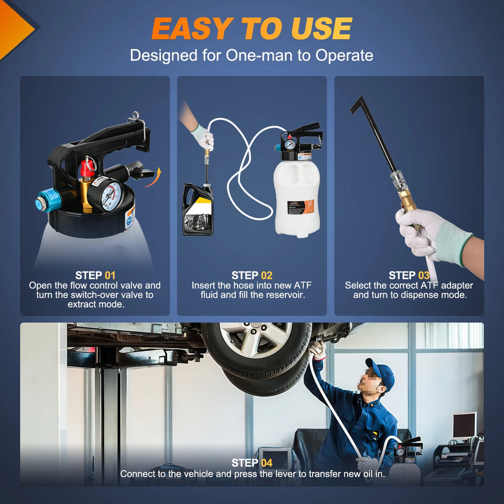 Transmission Fluid Pump Kit 6L Automotive Pneumatic Oil Fluid Extractor ATF Refill Dispenser Transfer Pump with 15 ATF Filler Adapters 1.6 Gal 2 Ways Vacuum Fluid Evacuator Oil Change Tool Set