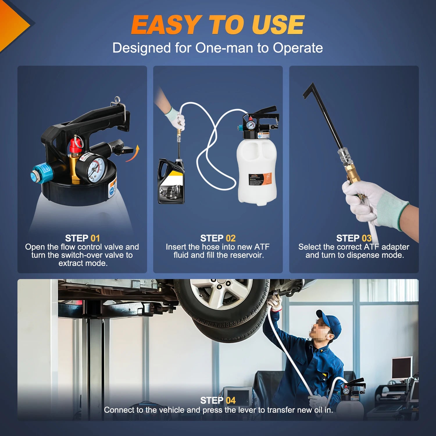 Transmission Fluid Pump Kit 6L Automotive Pneumatic Oil Fluid Extractor ATF Refill Dispenser Transfer Pump with 15 ATF Filler Adapters 1.6 Gal 2 Ways Vacuum Fluid Evacuator Oil Change Tool Set