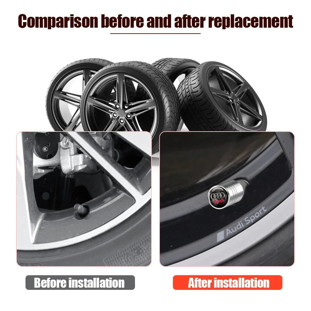 4Pcs Metal Car Styling For Audi Sline Quattro Q5 Q3 TT RS A6 Q7 A7 A1 A5 A4 S3 A8 A3 RS Wheel Tire Valve Caps Cover Accessories